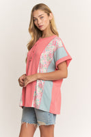 Heimish Contrasting Color Block Top in Salmon