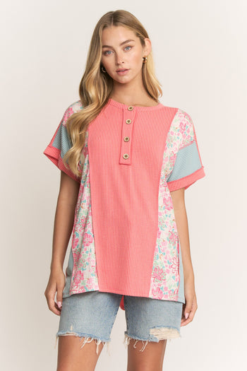Heimish Contrasting Color Block Top in Salmon