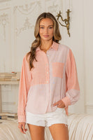 Sew in Love Relaxed Fit Mixed Pattern Button Down Shirt in Terracota/Ivory