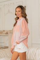 Sew in Love Relaxed Fit Mixed Pattern Button Down Shirt in Terracota/Ivory