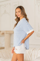 Sew in Love Textured Striped Top in Denim/White