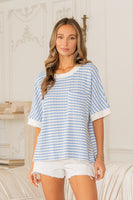 Sew in Love Textured Striped Top in Denim/White