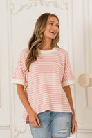 Sew in Love Textured Striped Top in Blush/White