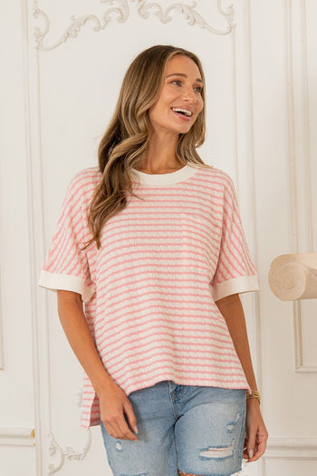 Sew in Love Textured Striped Top in Blush/White