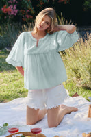 Oddi Striped Woven Top in Sage Mint
