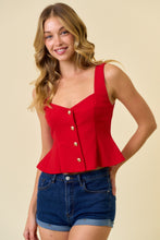 Load image into Gallery viewer, Doe &amp; Rae FITTED Button Front Peplum Top

