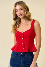 Load image into Gallery viewer, Doe &amp; Rae FITTED Button Front Peplum Top
