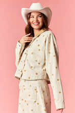 Load image into Gallery viewer, Peach Love Polka Dot Utility Jacket With Contrast Collar in Cream Tan
