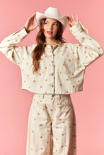 Load image into Gallery viewer, Peach Love Polka Dot Utility Jacket With Contrast Collar in Cream Tan
