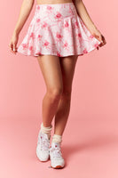 Peach Love Rose With Ribbon Bow Print Skort in Light Pink