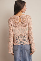 Forte Crochet Floral Pattern Sweater in Blush