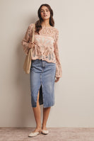 Forte Crochet Floral Pattern Sweater in Blush