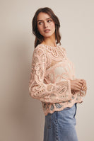 Forte Crochet Floral Pattern Sweater in Blush