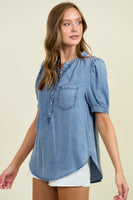 Doe & Rae Button Down Chambray Top in Denim