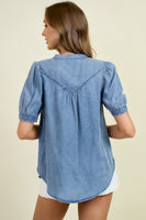 Doe & Rae Button Down Chambray Top in Denim