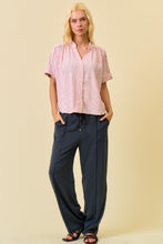 Load image into Gallery viewer, Doe &amp; Rae Stripe Button Down Shirring &amp; Raw Detail Flowy Top in Red Stripe
