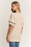 Heimish Textured Knit Striped Top in Cream/Mocha