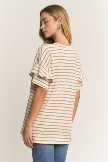 Heimish Textured Knit Striped Top in Cream/Mocha