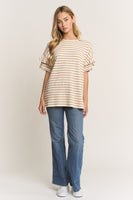 Heimish Textured Knit Striped Top in Cream/Mocha