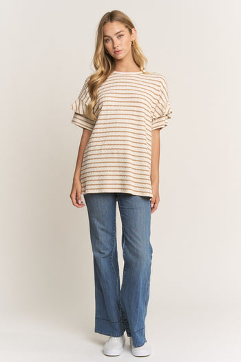 Heimish Textured Knit Striped Top in Cream/Mocha