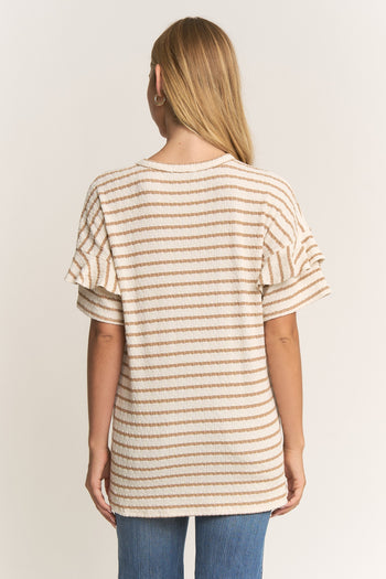 Heimish Textured Knit Striped Top in Cream/Mocha