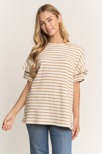 Heimish Textured Knit Striped Top in Cream/Mocha