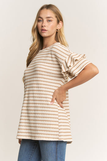 Heimish Textured Knit Striped Top in Cream/Mocha