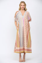 Load image into Gallery viewer, FATE Mixed Patchwork Print Kaftan Style Dress in Beige Multi
