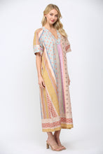 Load image into Gallery viewer, FATE Mixed Patchwork Print Kaftan Style Dress in Beige Multi
