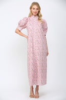 FATE Floral Print Front Button Down Maxi Dress in Pink Multi