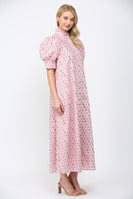FATE Floral Print Front Button Down Maxi Dress in Pink Multi