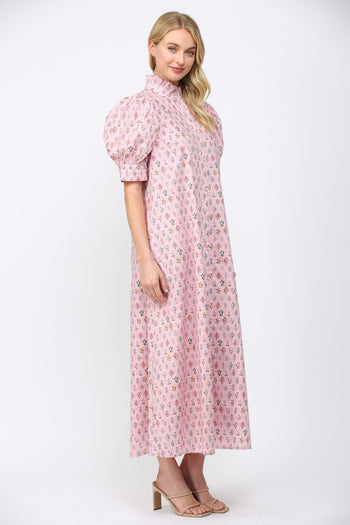 FATE Floral Print Front Button Down Maxi Dress in Pink Multi