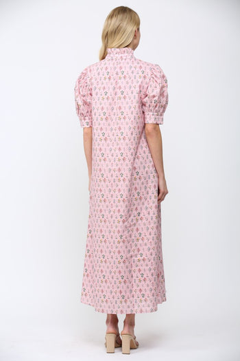 FATE Floral Print Front Button Down Maxi Dress in Pink Multi