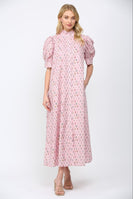FATE Floral Print Front Button Down Maxi Dress in Pink Multi