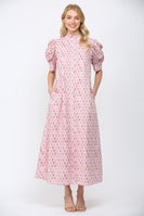 FATE Floral Print Front Button Down Maxi Dress in Pink Multi