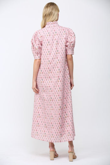 FATE Floral Print Front Button Down Maxi Dress in Pink Multi
