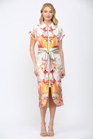 FATE Botanical Scarf Print Midi Dress in Cream Multi