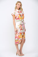 FATE Botanical Scarf Print Midi Dress in Cream Multi