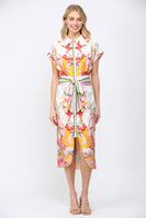 FATE Botanical Scarf Print Midi Dress in Cream Multi