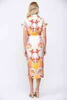 FATE Botanical Scarf Print Midi Dress in Cream Multi