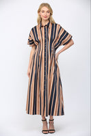 FATE Contrasting Vertical Stripe Maxi Dress in Navy Multi