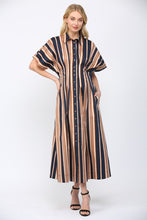 Load image into Gallery viewer, FATE Contrasting Vertical Stripe Maxi Dress in Navy Multi
