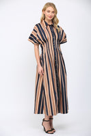 FATE Contrasting Vertical Stripe Maxi Dress in Navy Multi