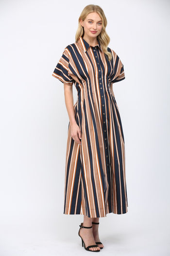 FATE Contrasting Vertical Stripe Maxi Dress in Navy Multi