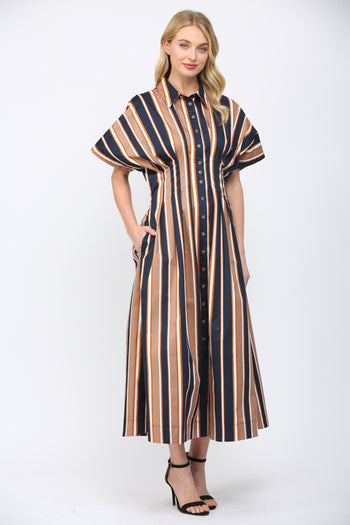 FATE Contrasting Vertical Stripe Maxi Dress in Navy Multi