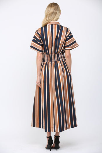 FATE Contrasting Vertical Stripe Maxi Dress in Navy Multi