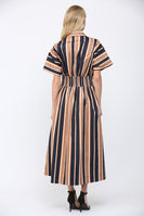 FATE Contrasting Vertical Stripe Maxi Dress in Navy Multi
