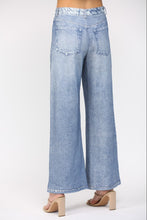 Load image into Gallery viewer, FATE Faux Washed Denim Print Wide Leg French Terry Pants in Denim Blue
