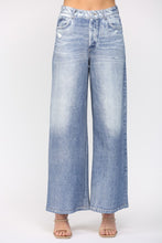 Load image into Gallery viewer, FATE Faux Washed Denim Print Wide Leg French Terry Pants in Denim Blue

