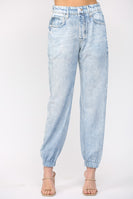 FATE SOFT Faux Denim Print French Terry Knit Joggers in Light Denim Blue